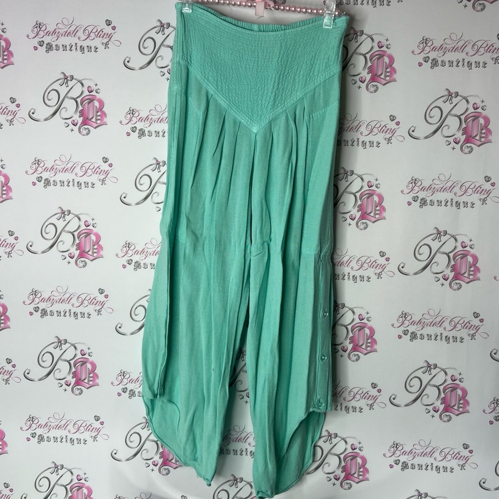 Mahina pants Hawaii Flowy Teal Pants crop capri buttons on side flowy comfy